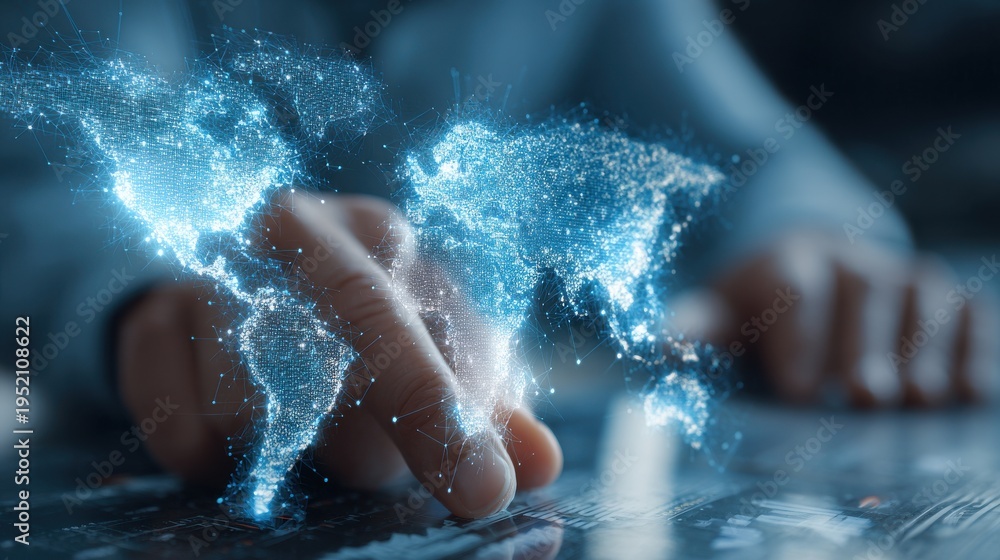 Fototapeta premium Auditor reviewing international accounts with digital world on blurred background