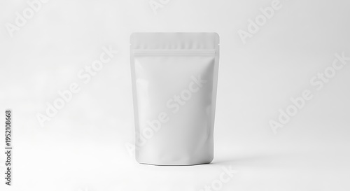 Small blank white stand up pouch with zipper seal isolated on a white background for food packaging and product branding mockups
