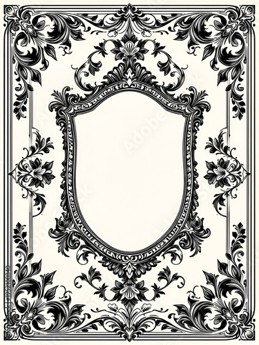 Vintage Baroque Victorian frame border flower pattern vector floral engraved scroll ornament leaf retro decorative design tattoo black and white filigree calligraphic heraldic shield swirl