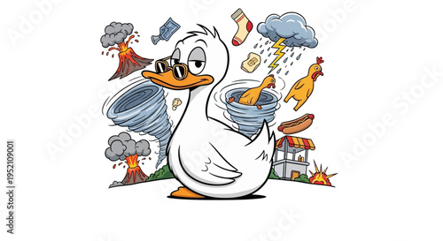 Duck with Sunglasses Calm in Disaster Chaos Illustration