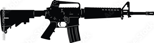 Assault rifle silhouette military weapon firearm gun tactical equipment black silhouette isolated background defense security concept