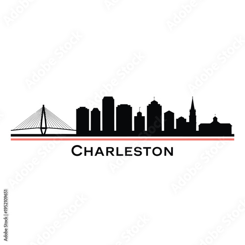 Charleston skyline silhouette with the Arthur Ravenel Jr bridge displayed