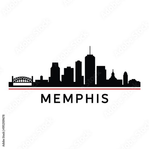 Black silhouette of the memphis skyline with a red horizontal line