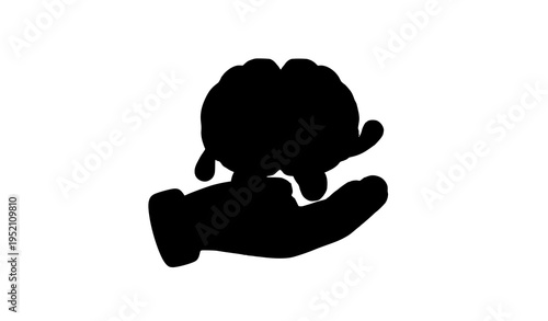 Cute AI brain character sitting in hand 3D cartoon style vector for kids technology education concept