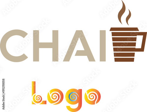 Chai logo typography with steaming cup traditional tea beverage branding vector illustration design