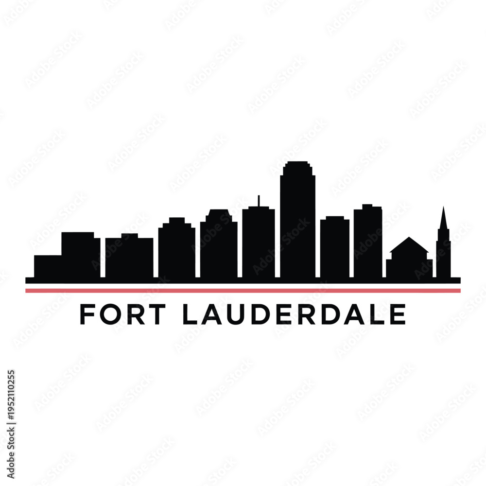 Obraz premium A stark black silhouette of the fort lauderdale skyline with text