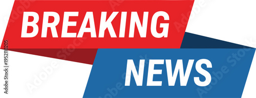 Breaking news banner vector design with bold typography and dynamic red blue shapes for media broadcast and online alerts