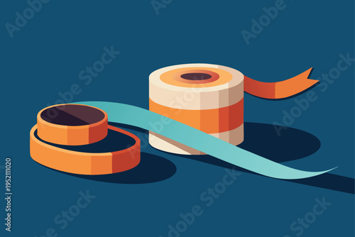 A roll of orange tape on a blue background isolated on transparent background, Vector