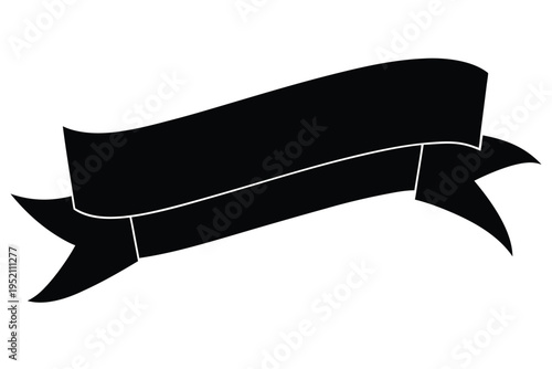 A black ribbon with a white outline on a white background isolated on transparent background, Vector
