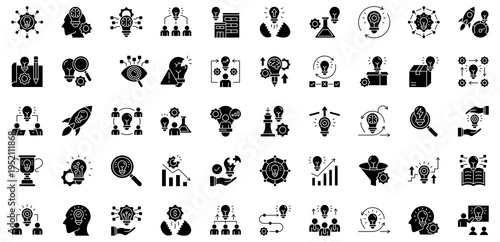Innovation Hub dual tone style icon collection. Vector illustrations. Innovation Hub, Creative Thinking, Startup Incubator, Innovation Lab. Pro vectors.	
