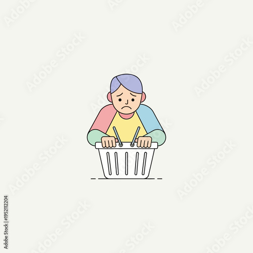 Sad boy in shopping basket.