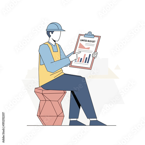 Construction worker analyzing project report.