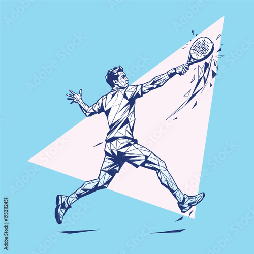 Male Padel Racket Player in Sketch Line Art Style – Dynamic Sports Illustration