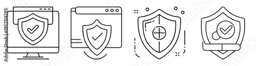 A series of digital security icons representing safety and protection online
