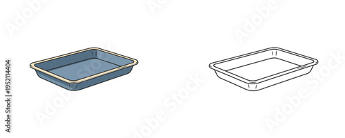 Empty medical surgical tray cartoon and linear style illustration in blue and beige colors representing sterile equipment container for tools on a white background