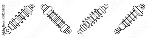 Line art illustration showing set of four shock absorber vehicle parts