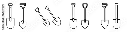 Collection of outline shovels in various designs, sizes and styles