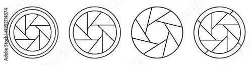 Four variations of a camera lens aperture in a black and white drawing