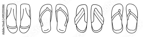Variety of four outlined pairs of flip flops in vector format