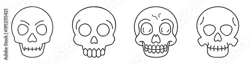 Set of simplistic and stylized sugar skull designs in a line art style