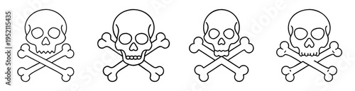 Collection of four distinct cartoon style skull and crossbones illustrations