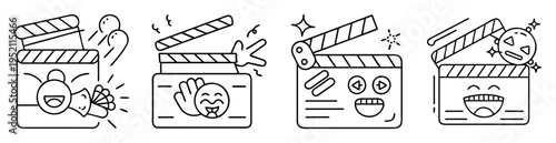 A collection of vector illustrations of animated cartoon style clapperboards
