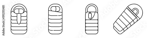 Vector illustration of four different rolled sleeping bags outline style