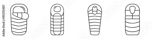 Four different sleeping bags designs for camping or outdoor activities