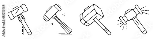 Four different mallet icons showcasing variations in style and design elements