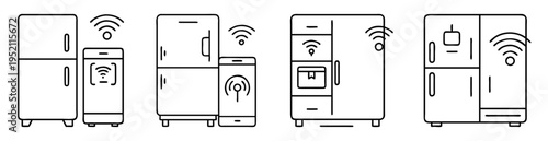 Illustrative representation of smart refrigerators and mobile devices demonstrating connectivity