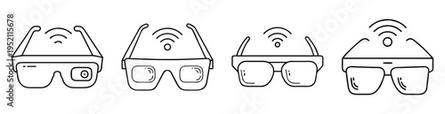Four variations of smart augmented reality glasses outlined in black and white