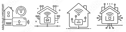 Conceptual depiction of four interconnected smart homes, utilizing IoT technology