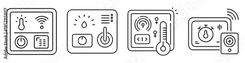 A collection of digital smart home control panels line art style