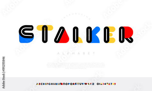 Abstract pop art geometric font alphabet with colorful shapes for creative advertisement and poster design