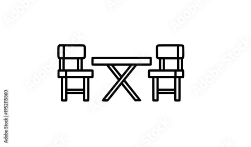 Camping table and chairs line icon outdoor cafe vector design