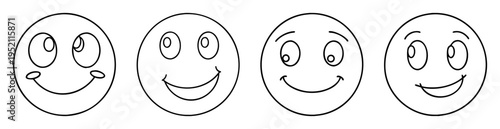 Diverse happy and whimsical black and white outline emoji faces