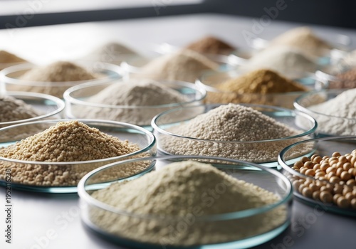 Variety of Grain Samples in Petri Dishes for Laboratory Food Science Research