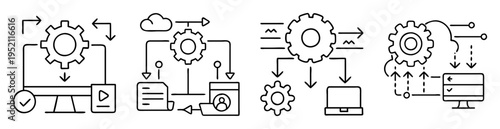 Diagram showcasing various software development process workflows and system interactions