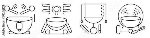 Collection of various kitchen appliances with line art design style