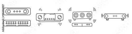 Vector Image of Sound Systems and Speakers Emitting Sound Waves Depicted Together
