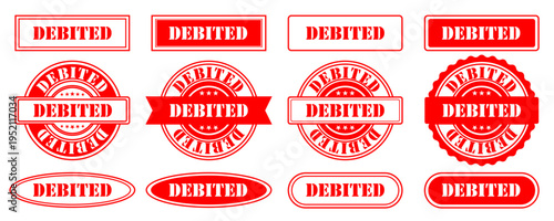 DEBITED STAMP TEXT ILLUSTRATION SET