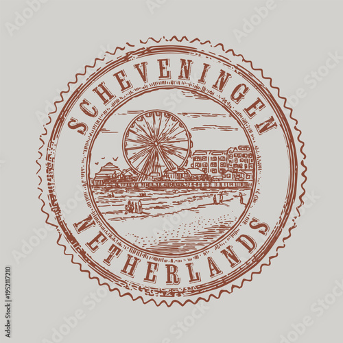 Official Vintage Postmark Design Representing The Iconic Seaside Resort Of Scheveningen The Netherlands.