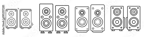 Detailed Line Art Illustration of Six Speaker Pairs in Varying Styles