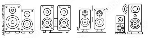 Stylized vector outline illustration of audio speakers or sound system set