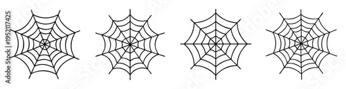Four Spider Webs with Different Designs on a White Background