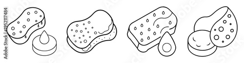 Four sponge illustrations for washing cleaning and other absorbent needs art