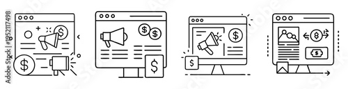 Illustration depicting digital marketing campaigns with financial emphasis and advertising strategies