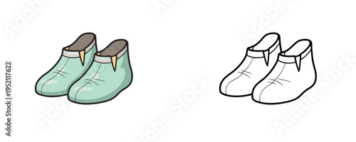 Surgical medical shoe covers cartoon and linear style illustration in turquoise and grey colors used for maintaining sterility in hospitals on a white background
