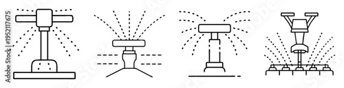 Collection of different types of lawn sprinklers illustration in black and white