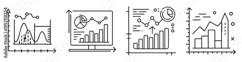 Various types of charts and graphs for business data analysis and representation
